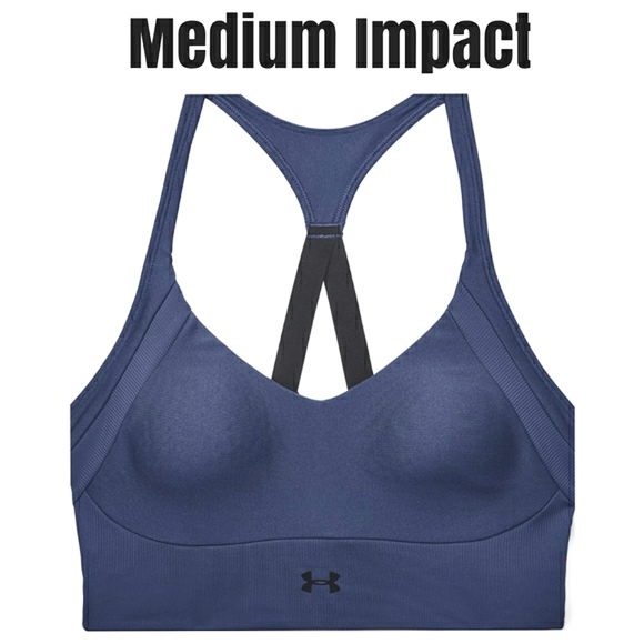 Under Armour Wm's UA Indigo Blue Infinity Medium Impact Racerback Sports Bra SM - Picture 2 of 16